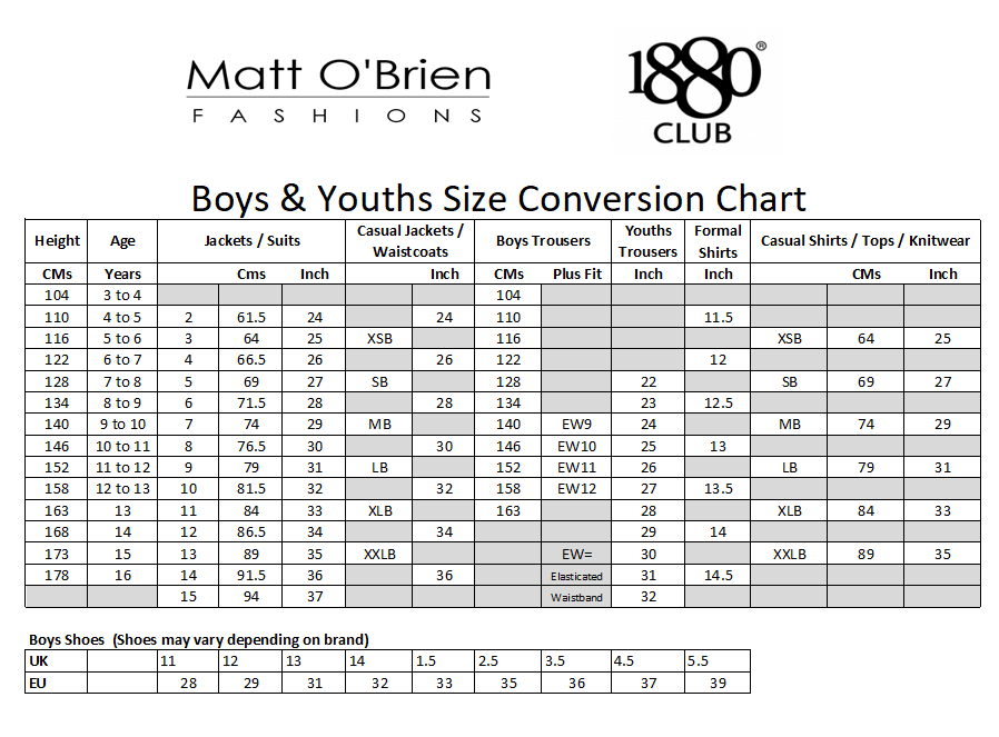 1880 Club Boys Youths Casual Shirt - Matt O'Brien Fashions