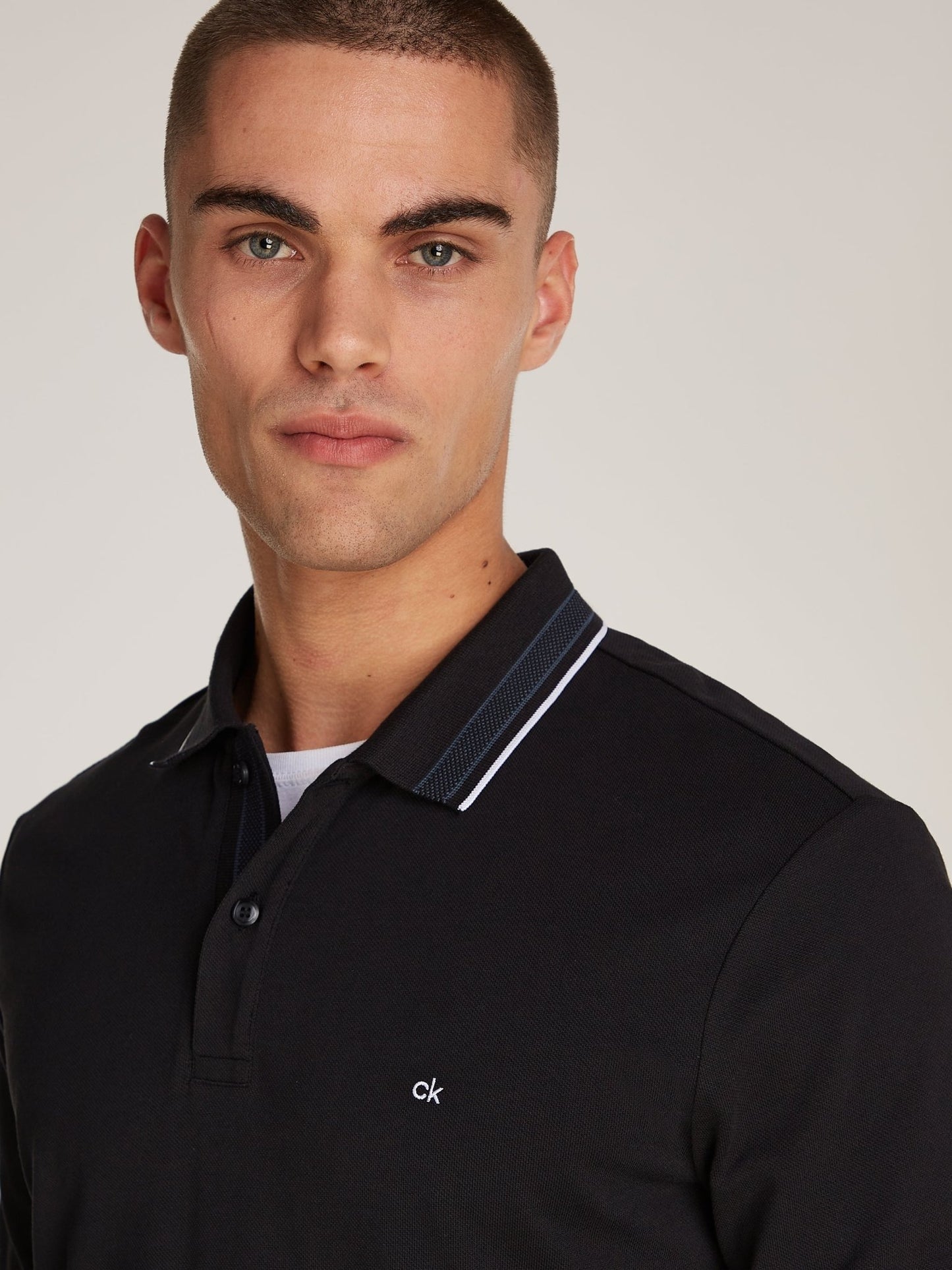 Calvin Klein Tipped Pique Long Sleeve Polo - Matt O'Brien Fashions