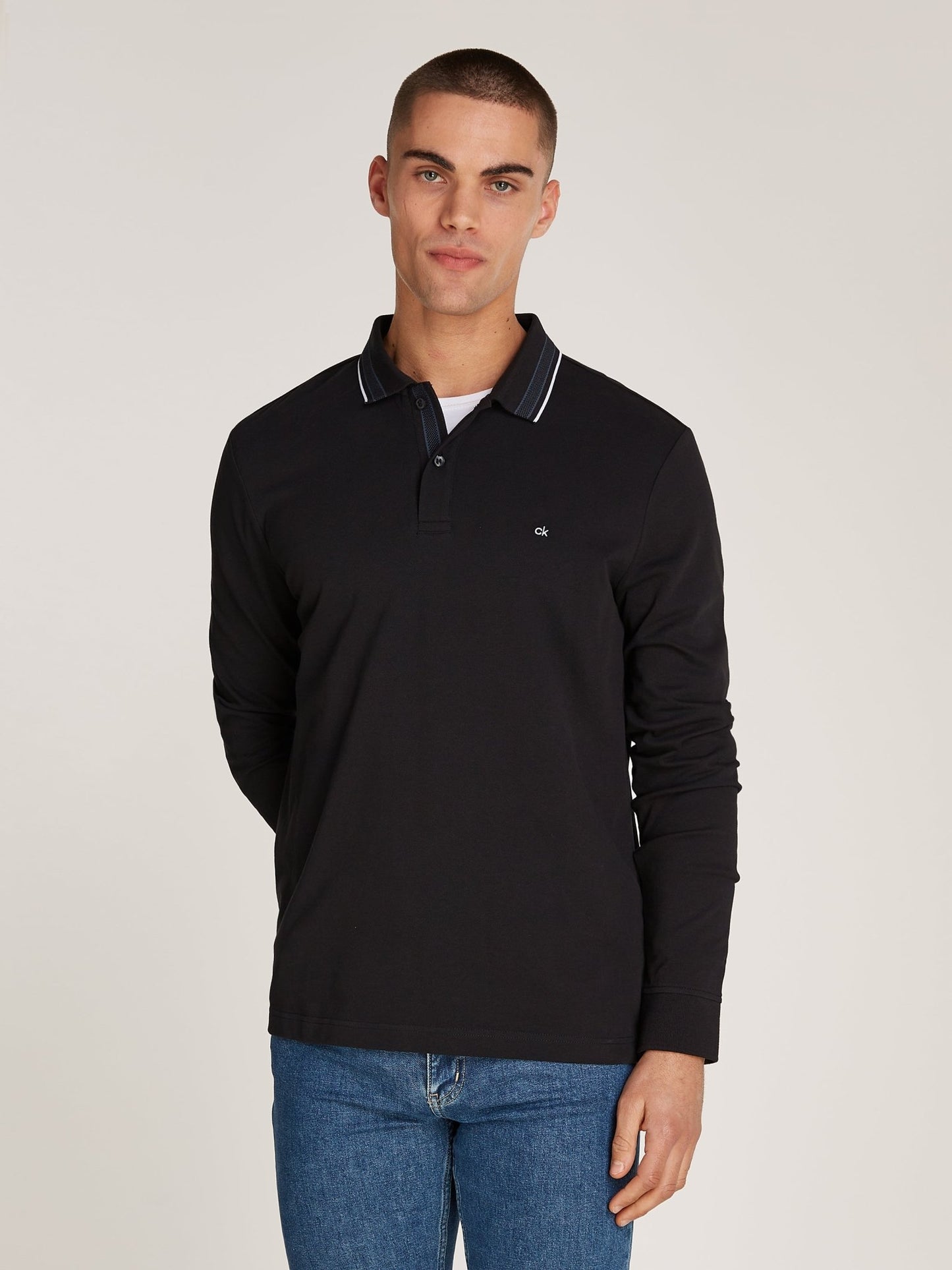 Calvin Klein Tipped Pique Long Sleeve Polo - Matt O'Brien Fashions