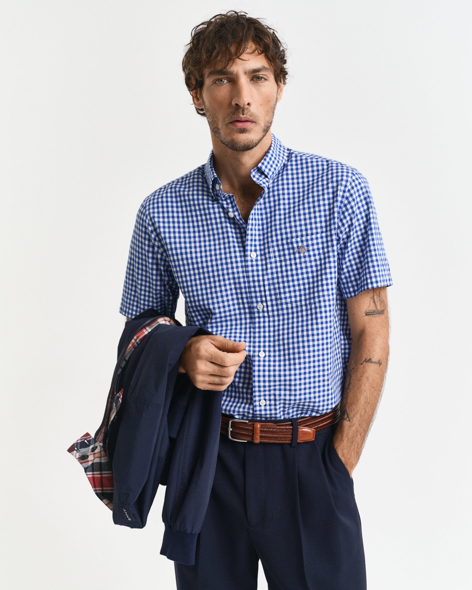 GANT Regular Poplin Gingham Short Sleeve Shirt - Matt O'Brien Fashions