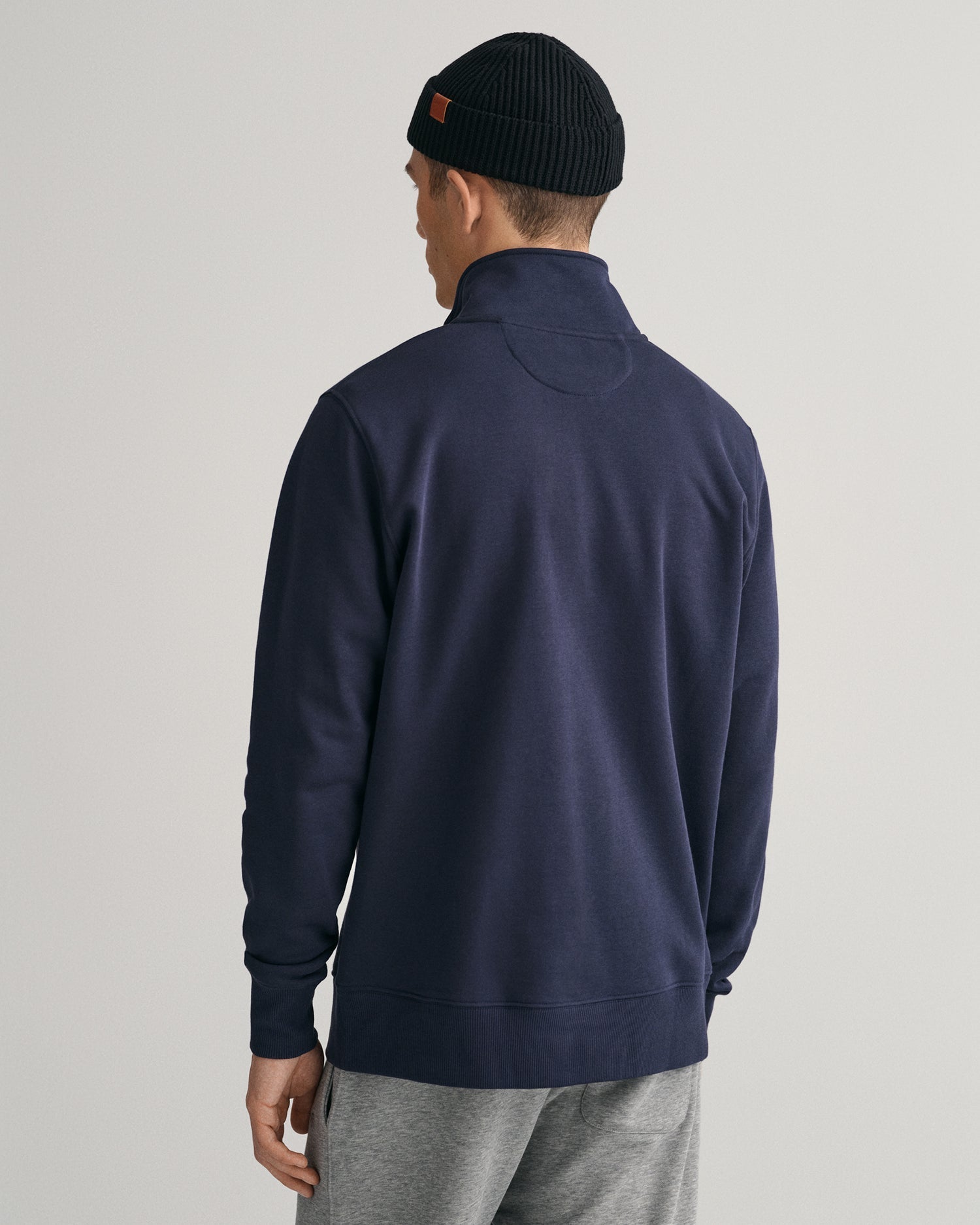 GANT Regular Shield Half Zip Sweatshirt on model, back, evening blue - Matt O'Brien Fashions