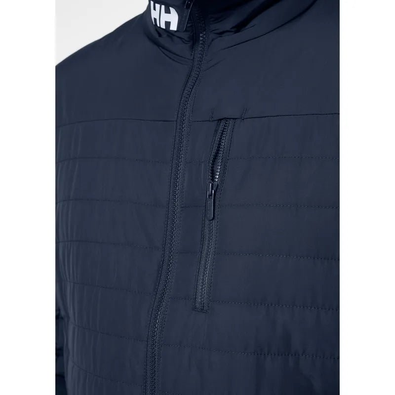 Helly Hansen Crew Insulator Jacket on model, front close up, navy - Matt O'Brien Fashions