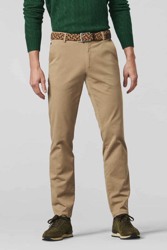 Meyer Oslo Flex Casual Trousers, on model, front, Tan - Matt O'Brien Fashions