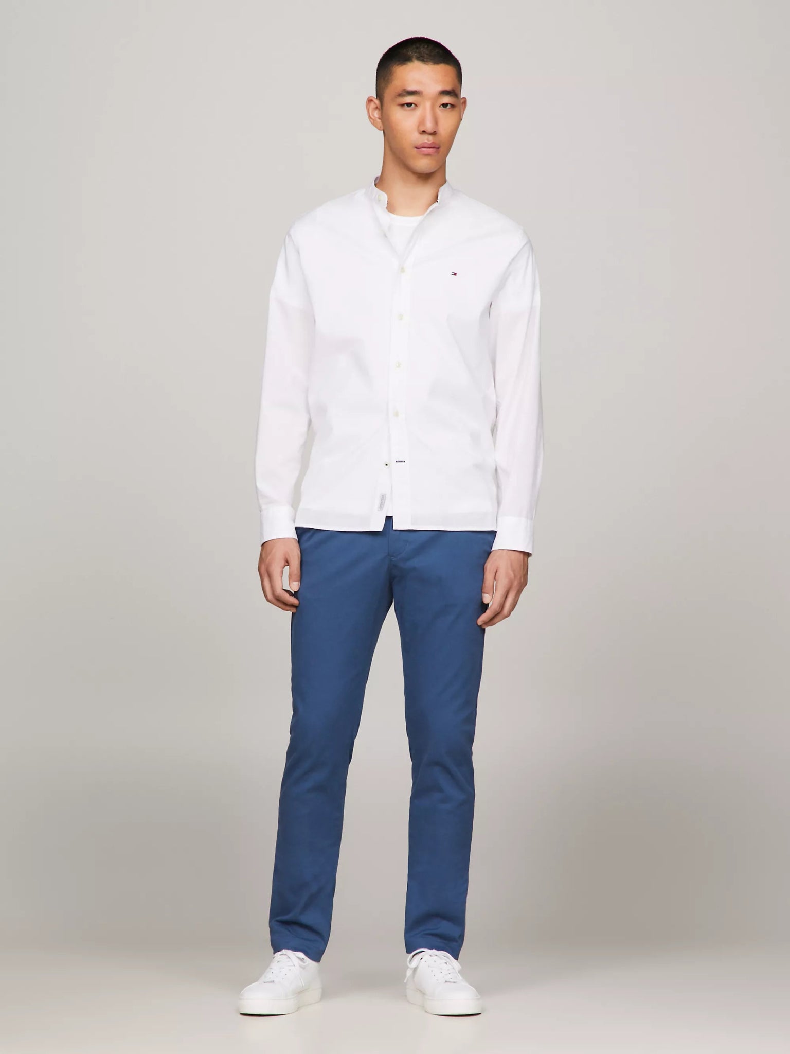 Tommy Hilfiger Bleecker Chino on model, front full length,  Aegean sea - Matt O'Brien Fashions